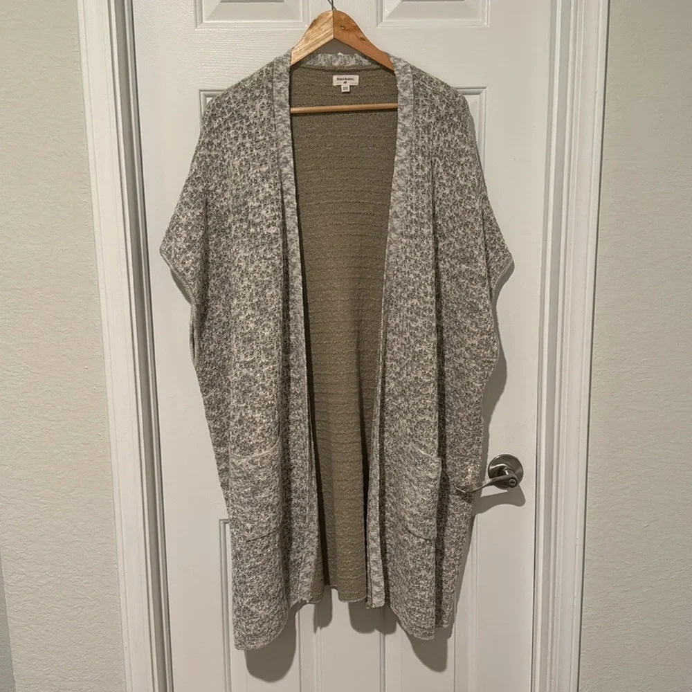World Market One Size Kimono Cardigan Poncho Duster L XL 1X 2X 3X Pockets Taupe - Picture 11 of 12